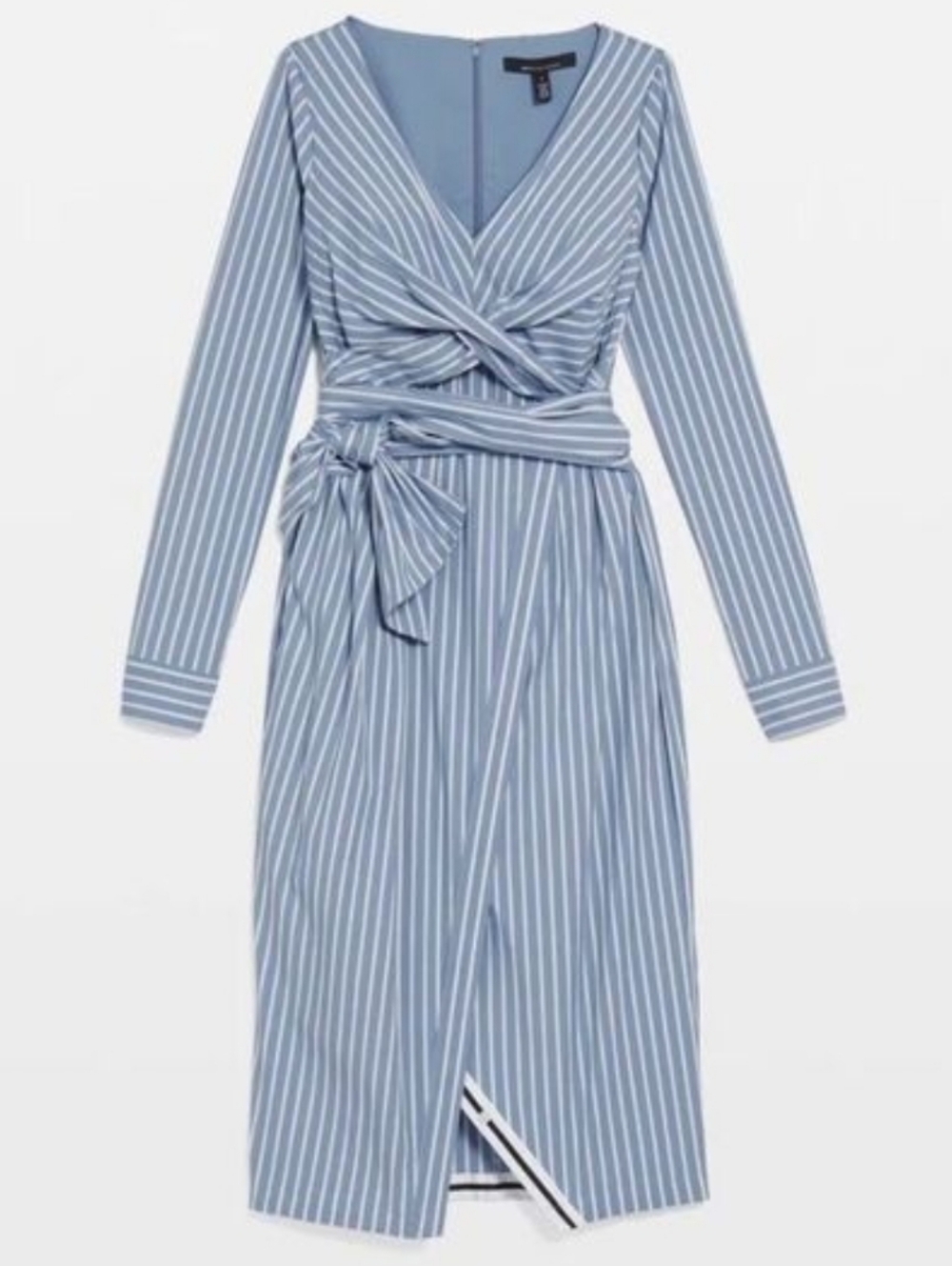 WHBM Poplin Striped Wrap Midi Shirt Dress in Light Blue and White NWOT - Picture 2 of 15
